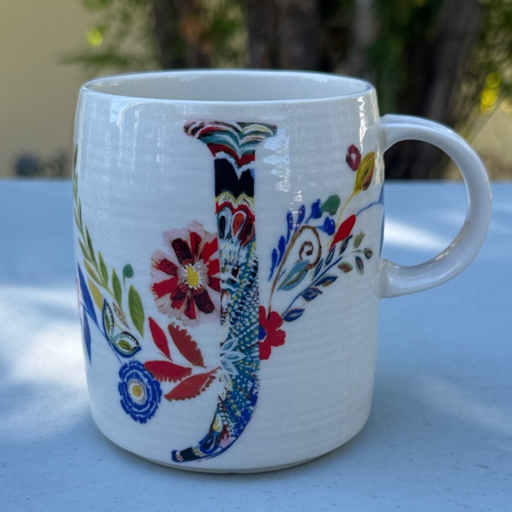 Anthropologie Multicolor Floral Monogram J Mug by Starla Halfmann